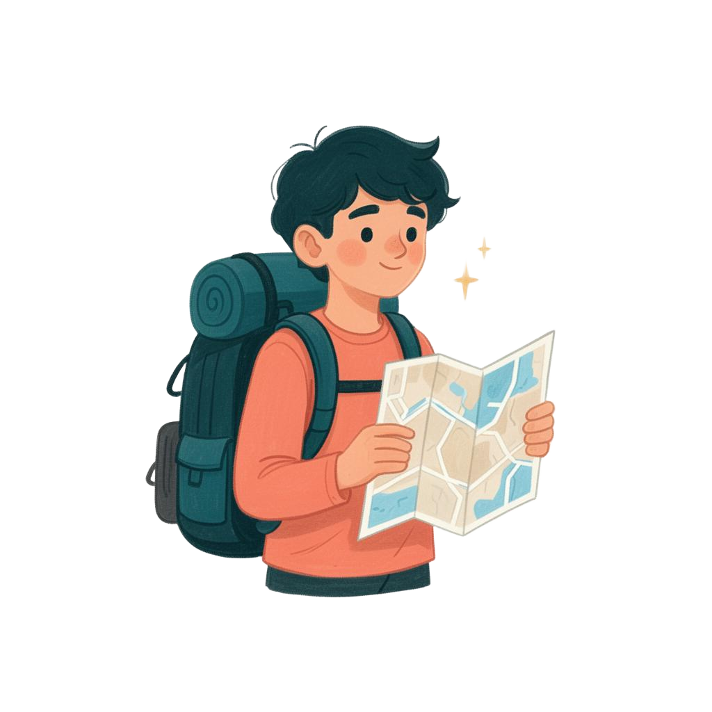 Backpacker reading a folded paper map