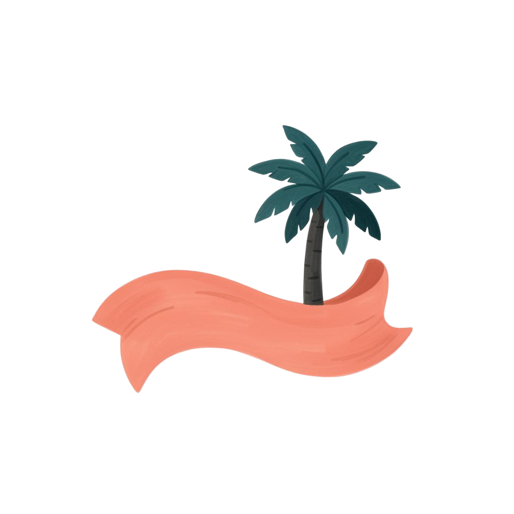 Palm tree and coral ribbon banner