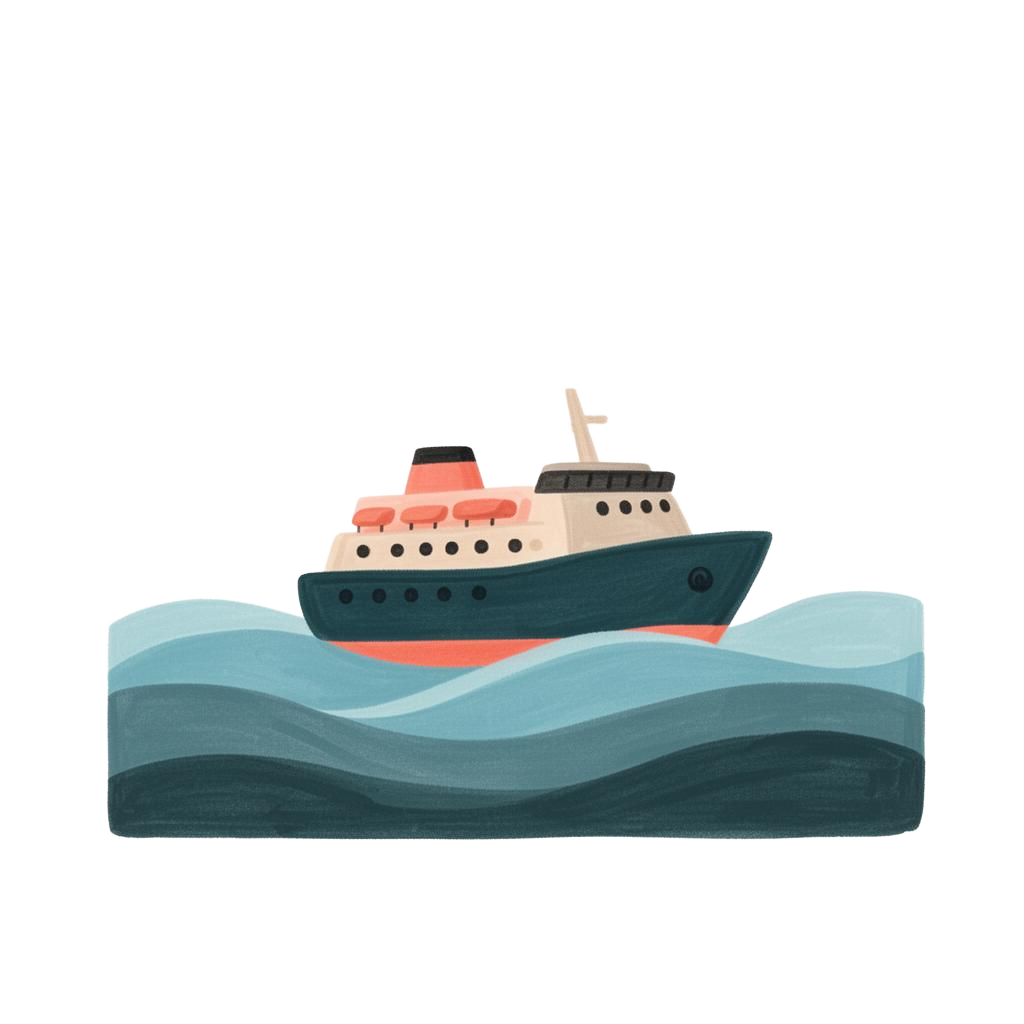 Small cruise ship on calm waves