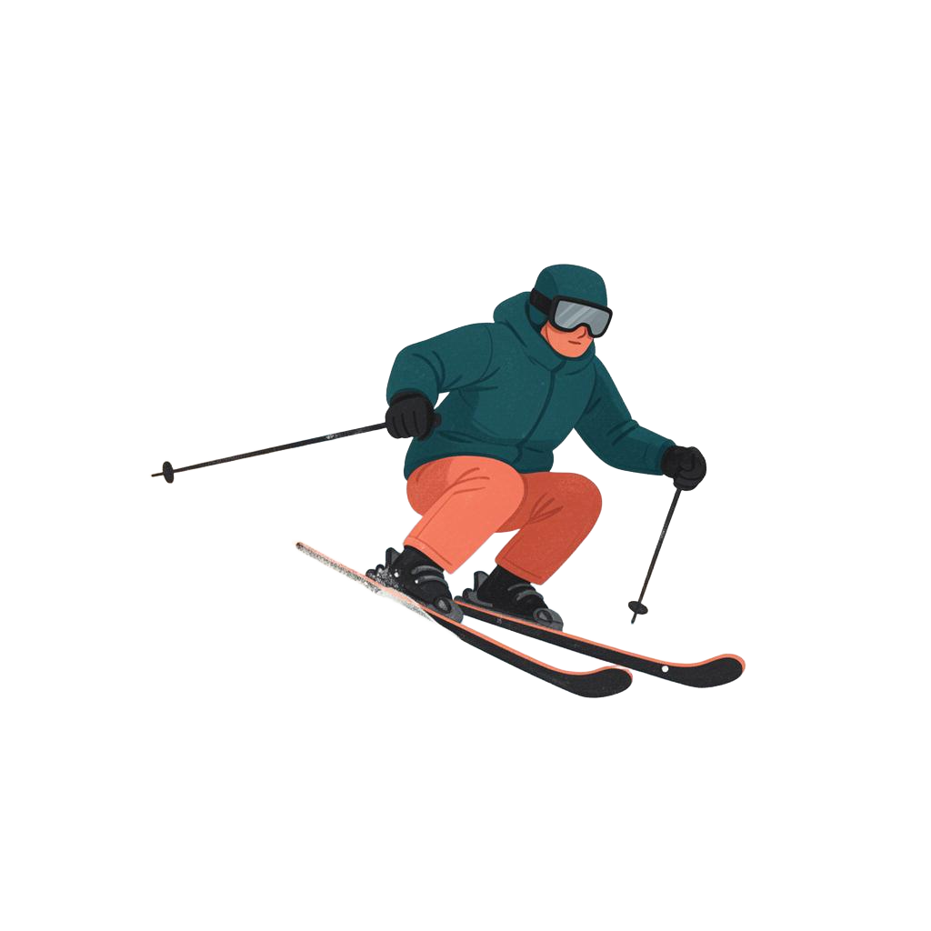 Skier carving through powder snow